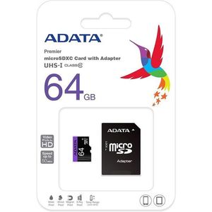 Card de memorie A-DATA micro SDXC Premier UHS-I U1 64GB (Clasa 10) + Adaptor SD imagine