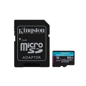Card de memorie Kingston Canvas Go! Plus, MicroSDXC, 64GB, UHS-I, Class 10, U3, V30, A2 + Adaptor microSD imagine