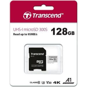 Card de memorie Transcend USD300S, microSDXC, 128 GB, 95 MB/s Citire, 45 MB/s Scriere, Clasa 10 UHS-I U3 + Adaptor SD imagine