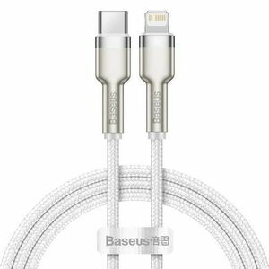 Cablu de date Baseus Cafule Metal CATLJK-A02, USB Type-C - Lightning, 20W, 1m, impletitura nylon (Alb) imagine
