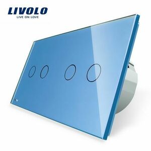 Intrerupator dublu + dublu cu touch Livolo din sticla (Albastru) imagine