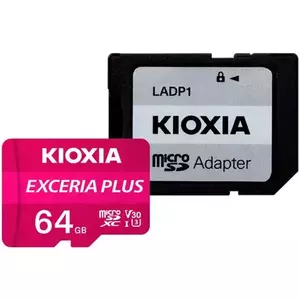 Card de memorie microSDXC Kioxia Exceria Plus (M303) 64GB, UHS I U3+ adaptor, LMPL1M064GG2 imagine
