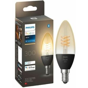 Bec LED inteligent vintage Philips Hue Filament Candle, Bluetooth, Zigbee, E14, 4.5W (28W), 300 lm, lumina alba calda (2100K) imagine