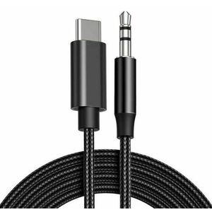 Cablu Audio Lemontti LAUXCTCBK, USB Type-C - Jack 3.5mm, 1m, impletitura textila (Negru) imagine