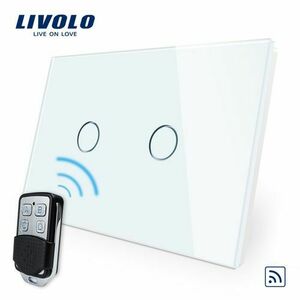 Intrerupator dublu wireless cu touch Livolo din sticla si telecomanda inclusa-standard italian (Alb) imagine
