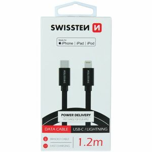 Cablu de date SWISSTEN USB-C / Lightning MFi 1, 2 m - black imagine