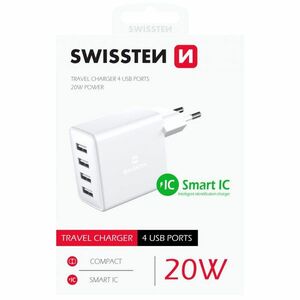 Adaptor de rețea SWISSTEN 4x USB, 20W, SMART IC - alb imagine