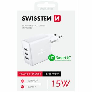 Adaptor de rețea SWISSTEN 3x USB, 15W, SMART IC - white imagine