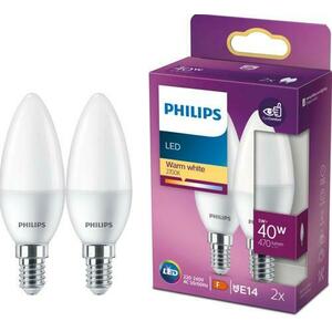 Pachet 2 becuri LED Philips B35, tip lumanare/lustra, EyeComfort, E14, 5W (40W), 407 lm, lumina alba calda (2700K) imagine