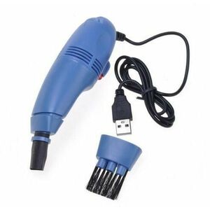 Mini aspirator USB pentru curatare tastatura, lanterna LED, Albastru imagine