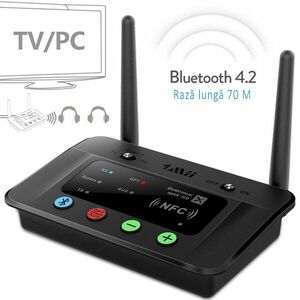 Receptor transmitator Bluetooth 4.2, raza 70 m, Hi-Fi, RCA AUX 3.5mm NFC, pentru TV si PC imagine