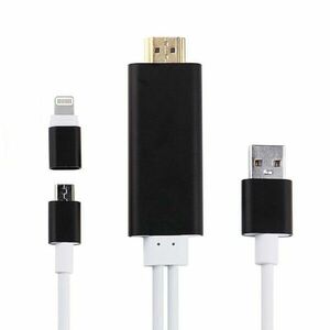 Cablu adaptor USB Lighting HDMI in HDTV, 2 in 1, Android iOS, 1080P, 175 cm imagine