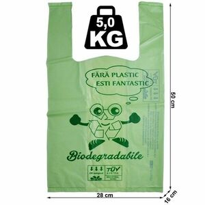 Pungi biodegradabile verzi, tip maieu, 28X50X16 cm, 5 kg, set 10 bucati imagine