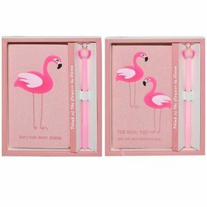 Set jurnal si pix Flamingo, coperta material textil, cutie depozitare, roz imagine