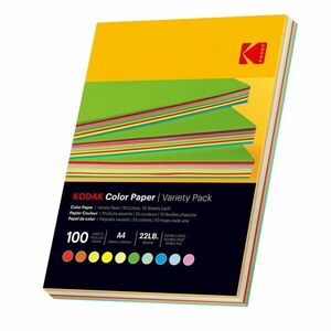 Hartie colorata A4 Kodak, printabila fata verso, 10 culori, 80g, top 100 coli imagine