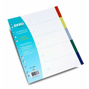 Separator colorat documente A4, cu perforatii, din plastic, Exxo 5 culori imagine