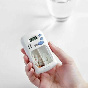 Organizator medicamente cu alarma, 2 compartimente, design compact 5.5x9 cm imagine