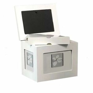 Album foto din lemn alb, tip cutie personalizabila, stocare 96 fotografii 10x15, 20x16.5x15 cm imagine