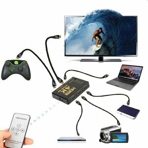 Switch 3x1 splitter HDMI 4K Ultra HD, 3D, telecomanda, 2 moduri functionare, 3.4Gpbs imagine