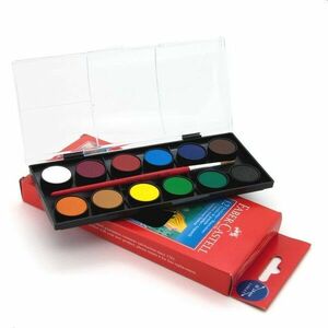 Acuarele 12 culori vibrante, 24 mm, pensula inclusa, Faber Castell imagine