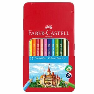 Creioane colorate, set 12 culori puternice, cutie metalica cu fereastra vizualizare imagine