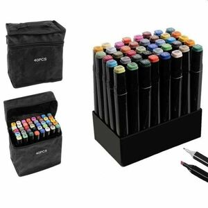 Set 40 markere multicolore cu 2 capete pentru scriere, geanta depozitare inclusa imagine