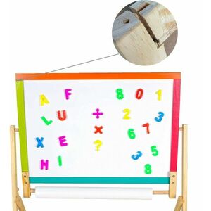 Tablita de scris pentru copii, 2 in 1, fata magnetica si pentru creta, 60x40 cm, alfabet si ceas, rola hartie, RESIGILAT imagine