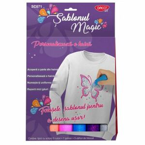 Set creativ, personalizare haine si accesorii, sablon magic forma fluture, 5 culori imagine