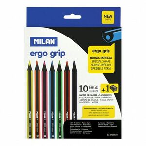 Set 10 creioane colorate, forma ergonomica, mina lucioasa, ascutitoare inclusa imagine