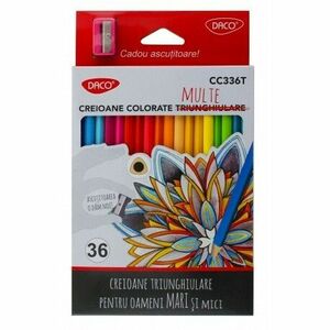 Creioane colorate, set 36 culori, corp triunghiular, mina 3 mm, ascutitoare inclusa imagine