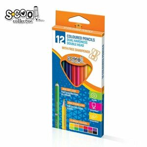 Set 12 creioane in culori diferite, 2 capete + ascutitoare, mina de 3 si 4 mm imagine