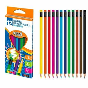 Creioane colorate cu radiera, forma hexagonala, mina rezistenta, set 12 bucati imagine