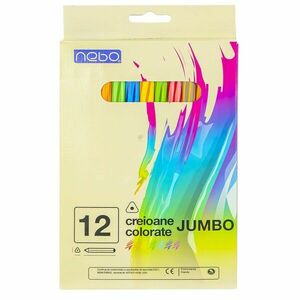 Creioane color jumbo, model cu dungi, mina moale 5 mm, corp gros, set 12 culori imagine