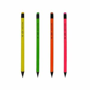 Creioane Neon Black cu radiera, mina din grafit, HB, corp din lemn in diverse culori, set 48 bucati imagine