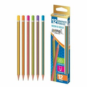 Creion grafit HB, neon gold, forma triunghiulara, set 12 bucati imagine