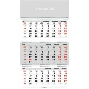 Calendar de perete triptic, personalizabil, 12 file, hartie offset 90 g/mp, gri, 33 x 48 cm imagine