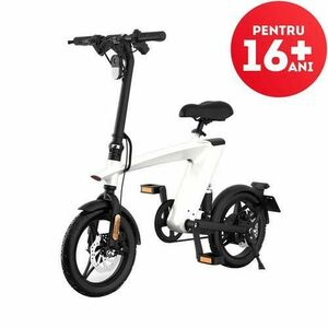 Bicicleta electrica iSEN H1 Flying Fish, Viteza maxima 25Km/h, Autonomie full electric 25 - 35Km, Motor 250W, IP54, roti 14inch (Alb) imagine
