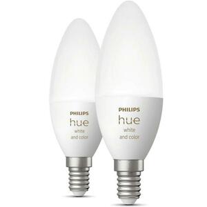 Pachet 2 becuri LED RGB inteligente Philips Hue B39, Bluetooth, Zigbee, E14, 4W (25W), 470 lm, lumina alba si color imagine