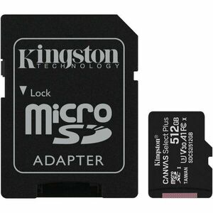 Kingston 512GB micSDXC Canvas Select Plus 100R A1 C10 Card + Adaptor imagine