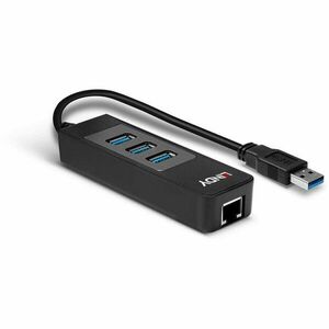 Hub USB 3 porturi, USB 3.0 + Gigabit Ethernet, Negru imagine