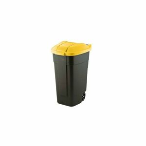 Cos pentru gunoi negru Refuse 110 L, capac galben, roti transport imagine