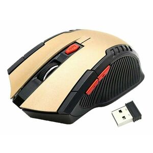 Mouse optic wireless, rezolutie 800/1600 DPI, intrare USB, ergonomic, functie standby, 11, 5 x 7, 5 x 3, 5cm, auriu/negru imagine