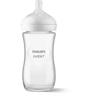 Biberon din sticla Philips Avent Natural Response SCY933/01, 240 ml, tetina care functioneaza ca sanul mamei, cu debit 3, tetina fara scurgeri, +1 luni, fara BPA imagine