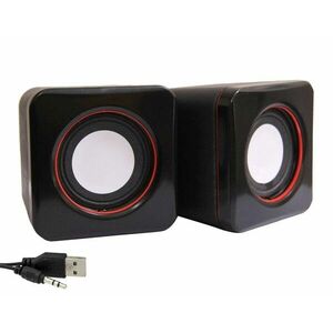 Mini boxe stereo 2.0, 6W, 30Hz - 20Khz, 4Ω, 80dB, 182g, 7, 5 x 6 x 5, 5cm, negru/rosu imagine