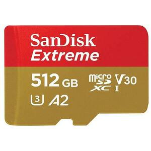 Card de memorie SanDisk Extreme MicroSDXC, 512GB, UHS-I U3, Clasa 10, V30 + Adaptor SD imagine