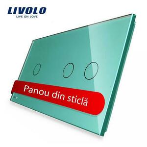Panou intrerupator simplu+dublu cu touch Livolo din sticla (Verde) imagine