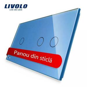 Panou intrerupator simplu+dublu cu touch Livolo din sticla (Albastru) imagine