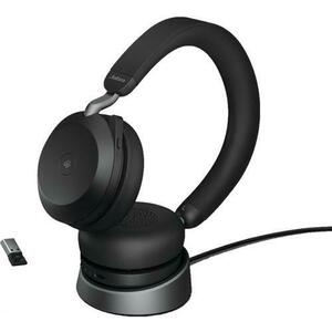 Casti Wireless Jabra Evolve2 75 Microsoft Teams, USB-A, Bluetooth, Microfon + stand incarcare (Negru) imagine