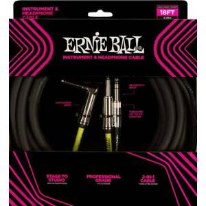 Ernie Ball Instrument and Headphone Cable Negru 5, 49 m Drept - Oblic imagine