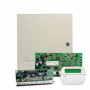 Centrala alarma antiefractie DSC PC 1616 cu modul de extensie PC 5108 si tastatura PK 5501, 2 partitii, 16 zone, 500 evenimente imagine